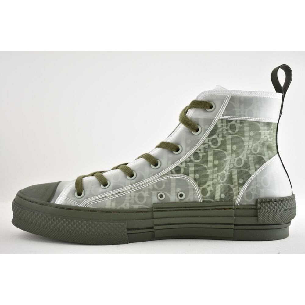 Dior Mens B23 Green Oblique Logo Transparent High Top Lace Up Flat Sneaker 44 11 - Picture 10 of 16